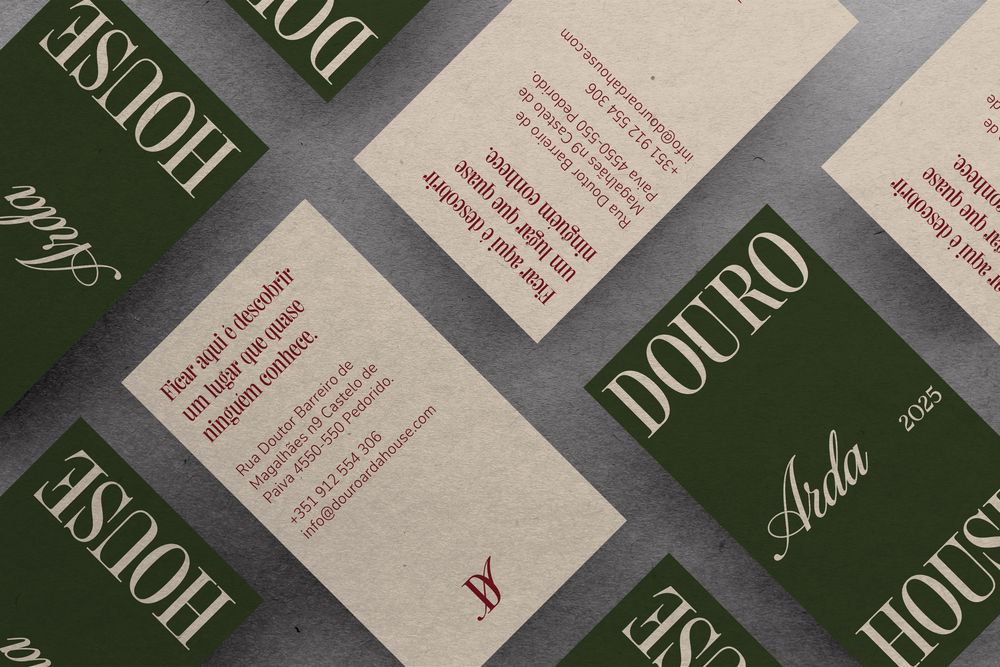 Cartões de visita do Douro Arda House, em verde e creme