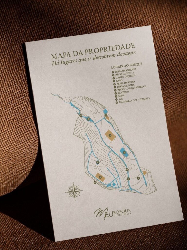 Mapa da propriedade impresso, com os caminhos e as villas